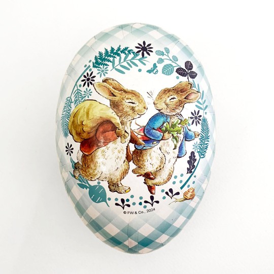 6" Peter Rabbit and Friend Blue Gingham Papier Mache Easter Egg Container ~ Germany